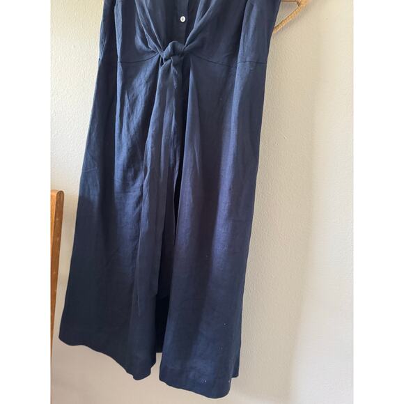 NWT J Jill Love Linen Navy Blue Shirt Dress Button Front Tie Pockets Midi XL - Picture 6 of 13